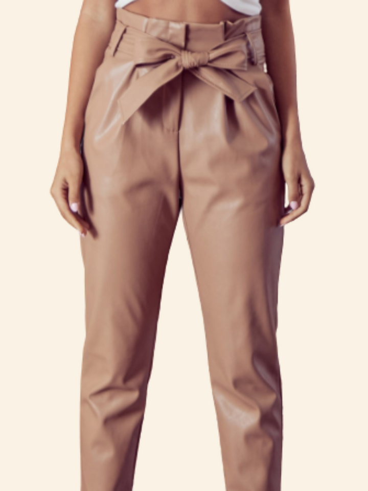 Gloria High Waist Front Tie Leather Trouser - Moody Fitzs Boutique