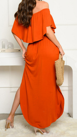 Rust Off the Shoulder Maxi Dress