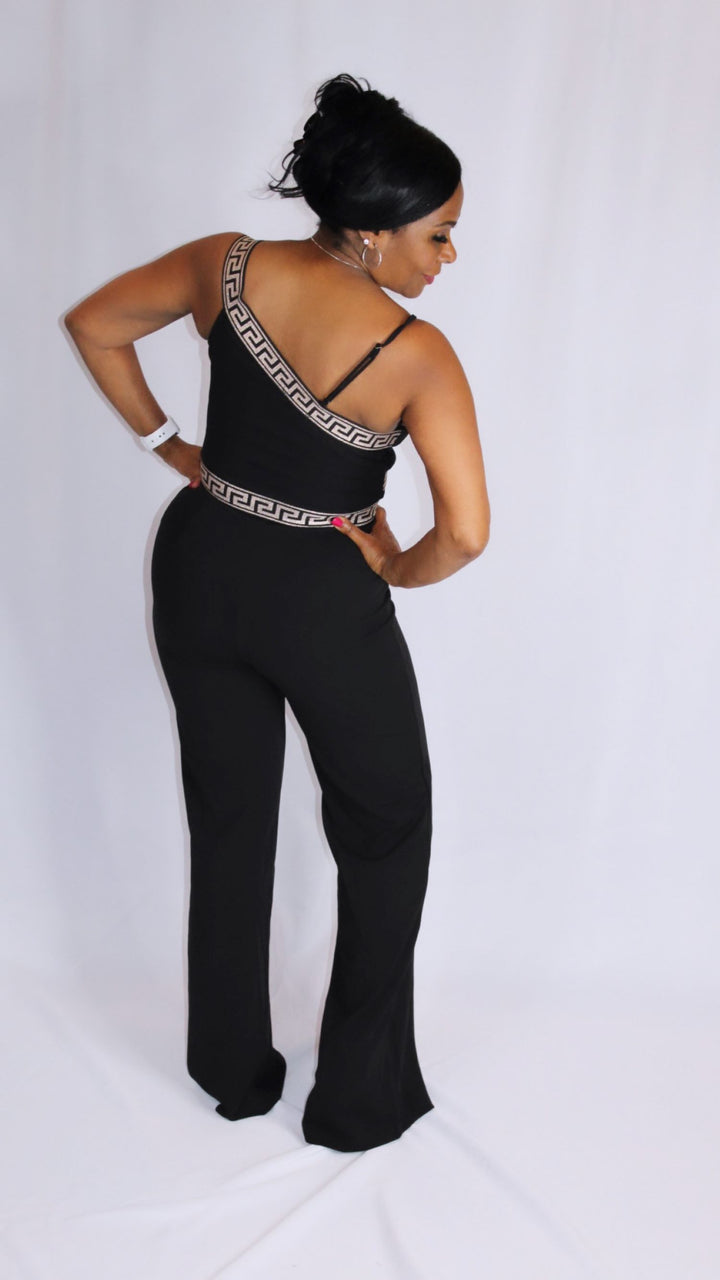 Valeria's Black & Gold Straight Leg Jumpsuit - Moody Fitzs Boutique