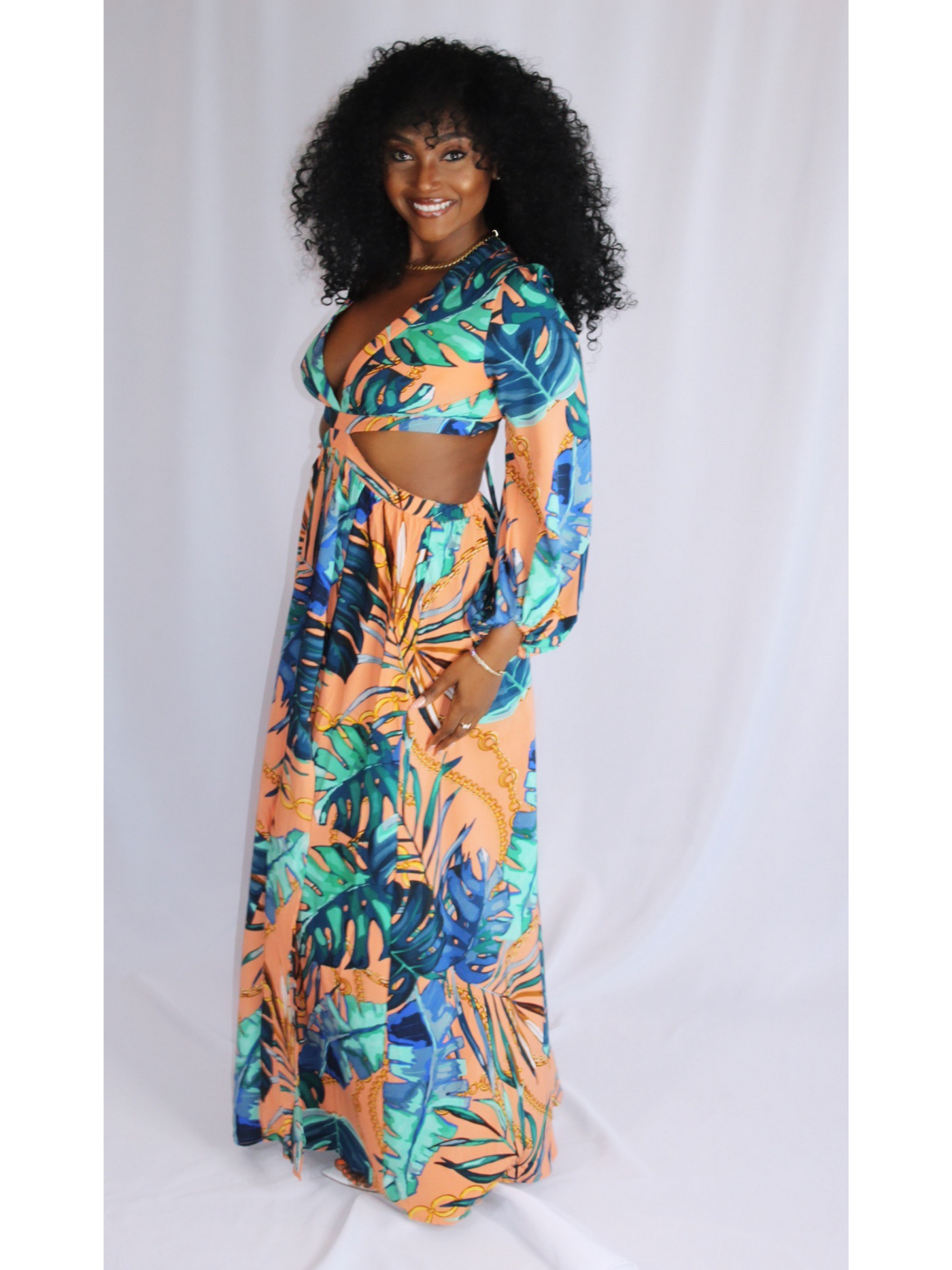 Elizabeth Tropical Long Sleeve Maxi Dress - Moody Fitzs Boutique