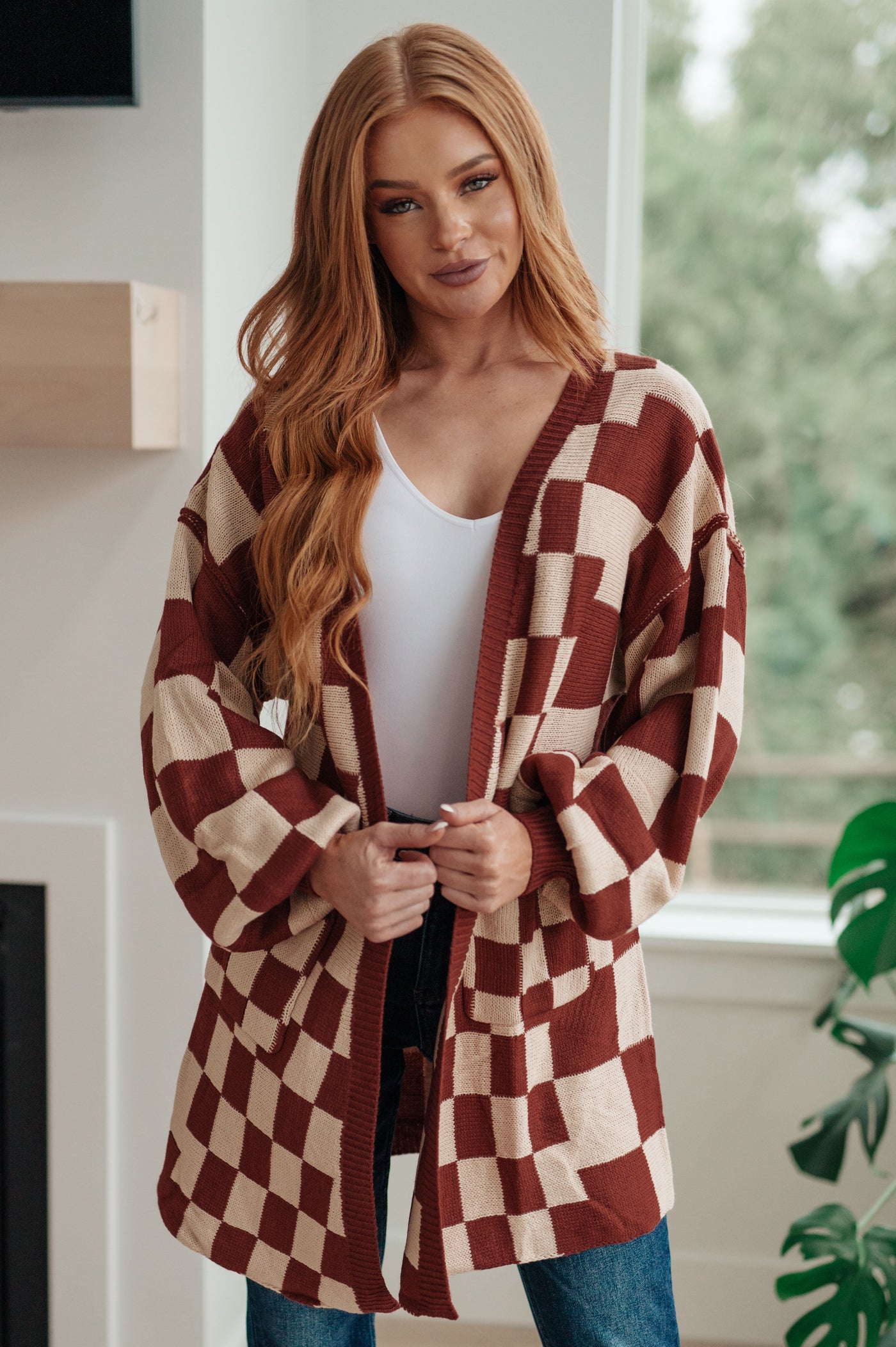 Never Too Late  Checkered Cardigan