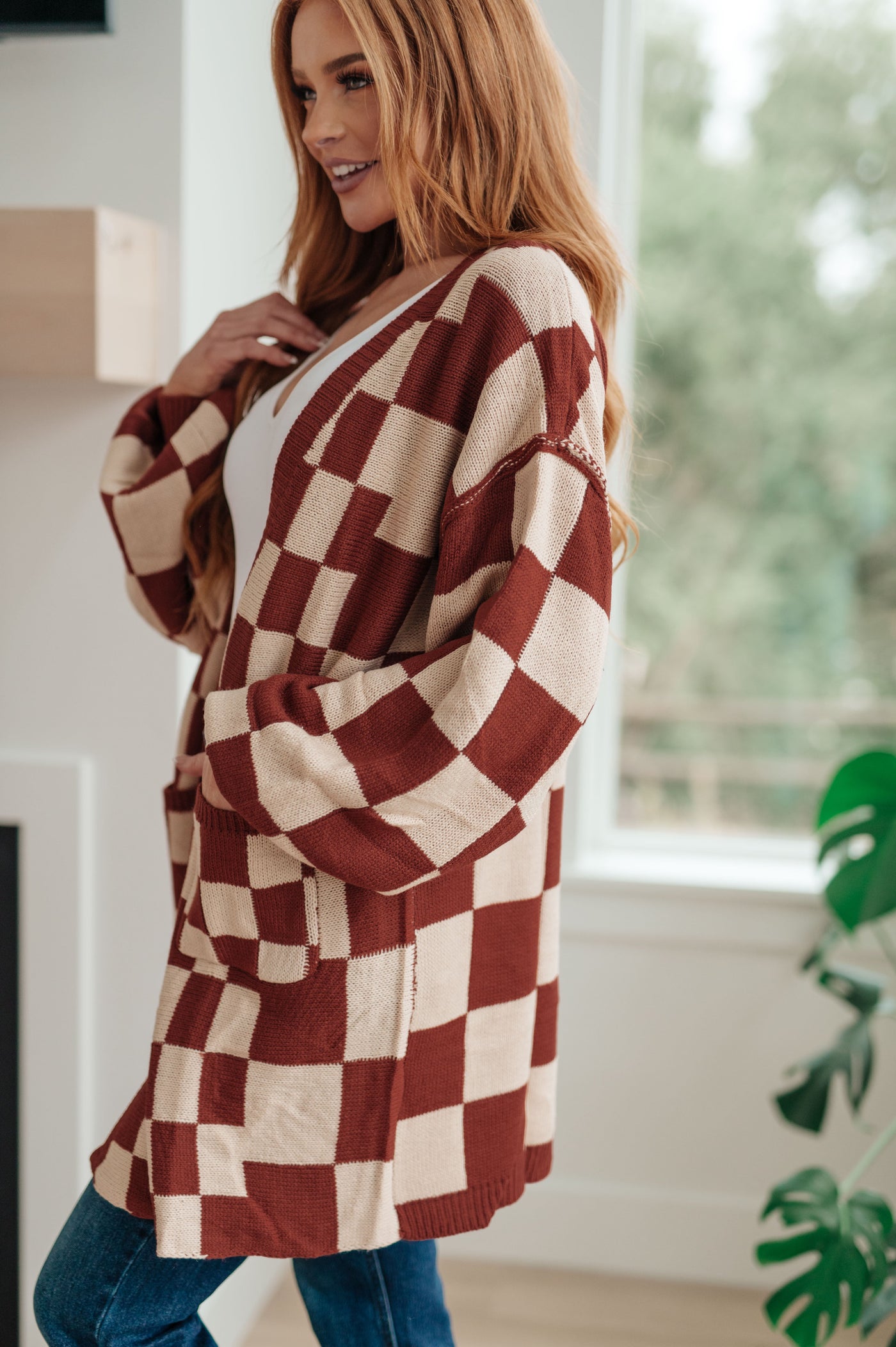 Never Too Late  Checkered Cardigan