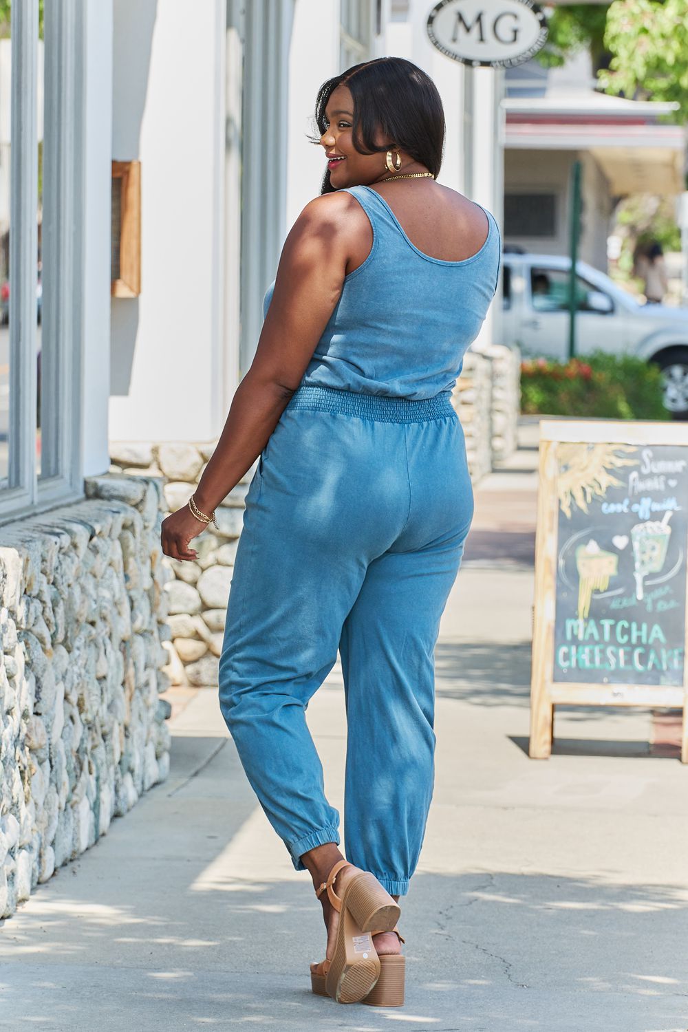 Terry Acid Wash Casual Jumpsuit