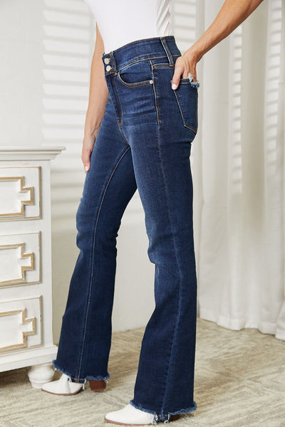 Keke Judy Blue High Waist Vintage Frayed Hem Bootcut Jeans