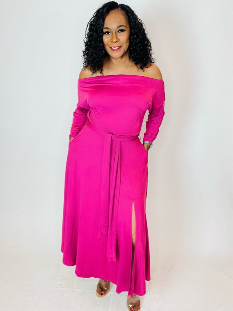 Alicia Off The Shoulder Dress - Magenta - Moody Fitzs Boutique