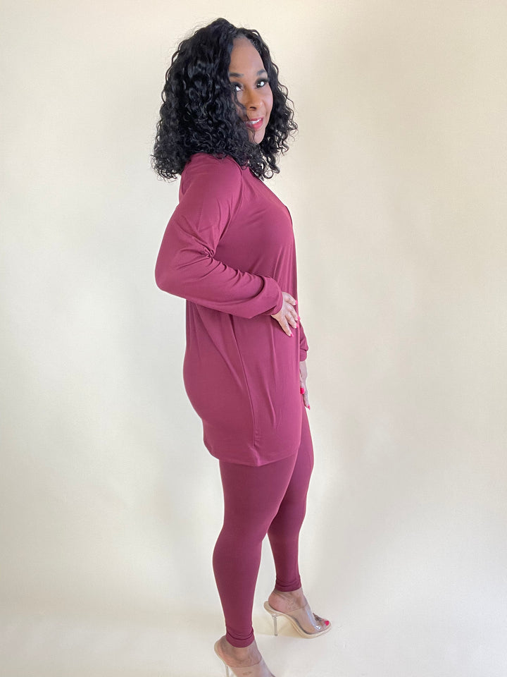 Premium Microfiber Legging Set - DK Burgundy - Moody Fitzs Boutique
