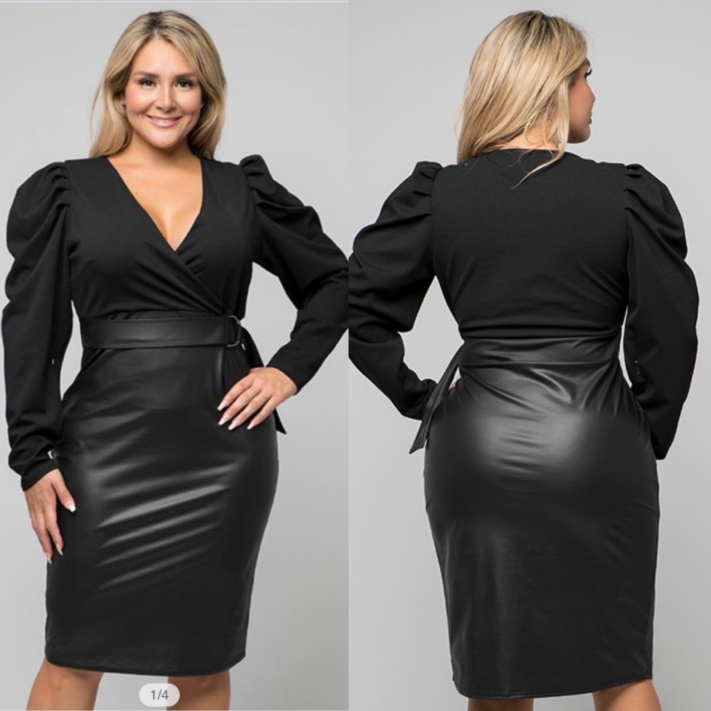 Faux Leather Puff- Sleeve Dress - Moody Fitzs Boutique