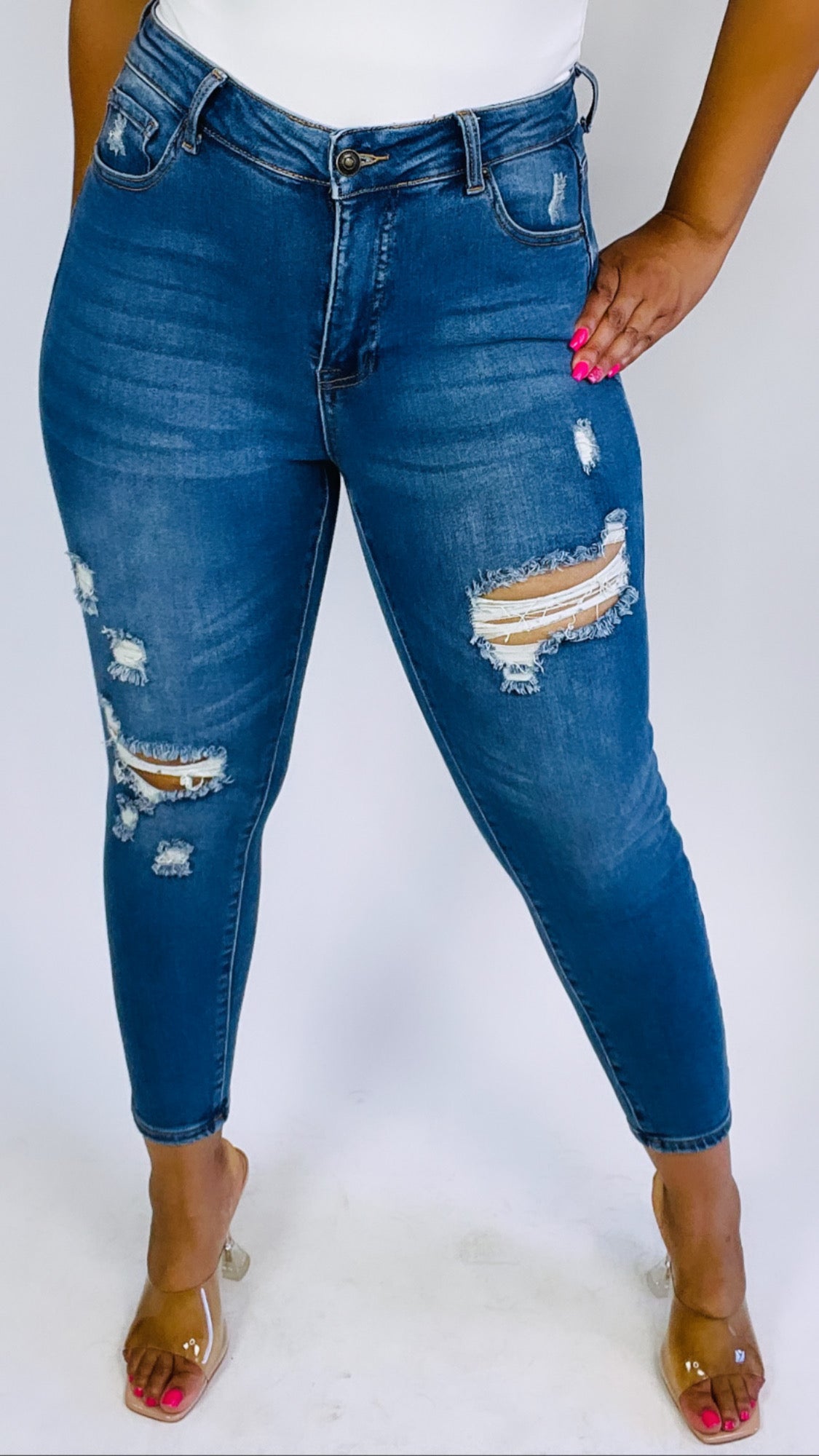 Medium Wash Distressed Skinny Jeans - Plus Size - Moody Fitzs Boutique