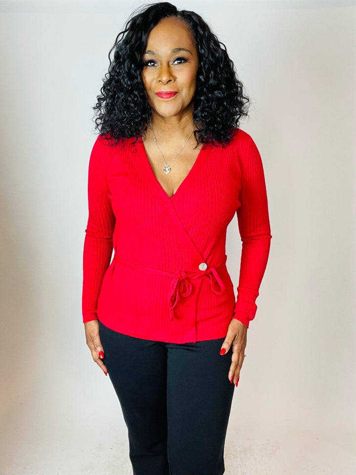 Sepia V-Neck Wrap Sweater Top - Moody Fitzs Boutique