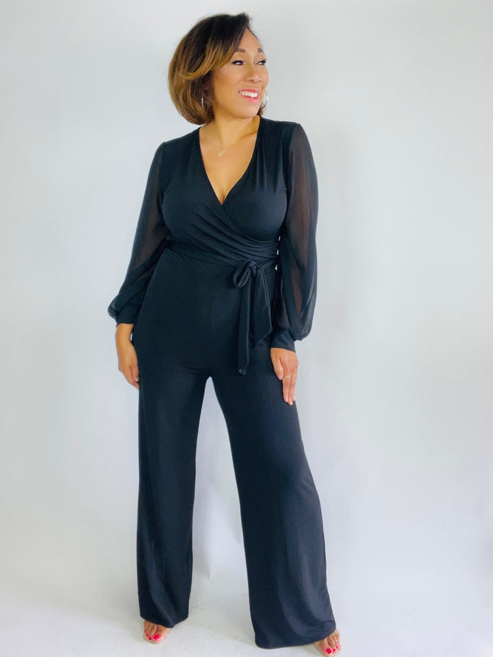 Alicia Sheer Sleeve Wide Leg Jumpsuit - Moody Fitzs Boutique