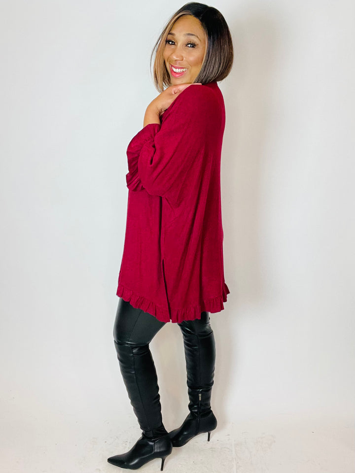 Women's Open Front Ruffle Cardigan - Moody Fitzs Boutique