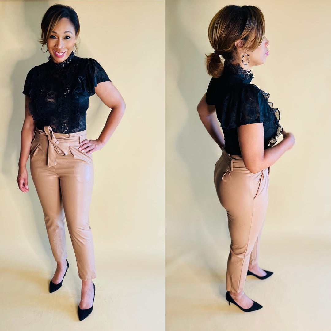 Gloria High Waist Front Tie Leather Trouser - Moody Fitzs Boutique