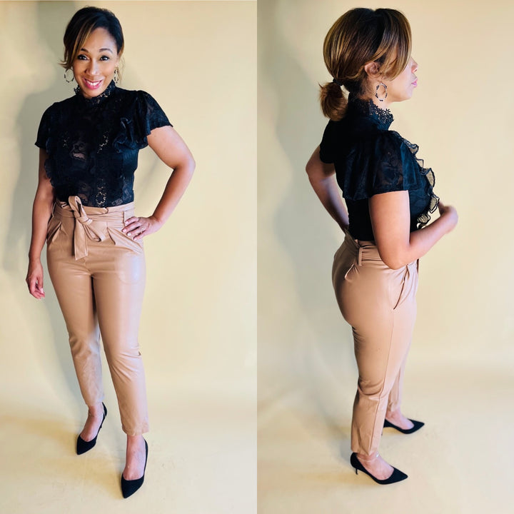Gloria High Waist Front Tie Leather Trouser - Moody Fitzs Boutique