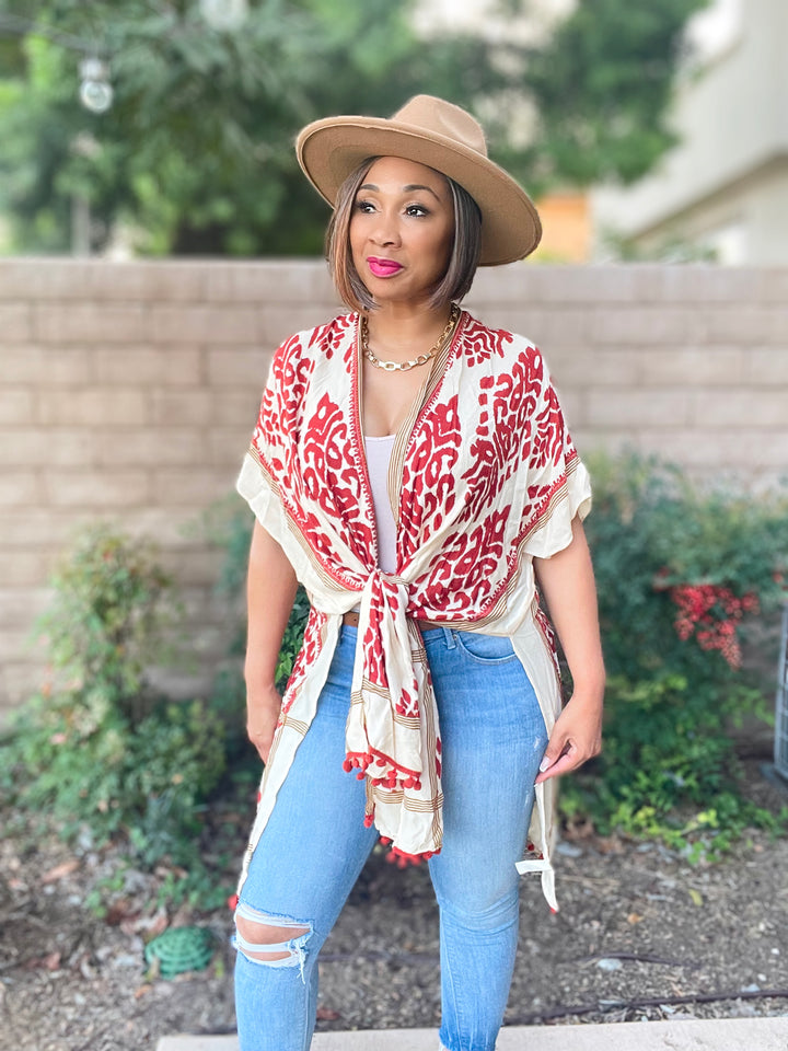 Jess Floral Printed Kimono Cardigan with Trim - Moody Fitzs Boutique