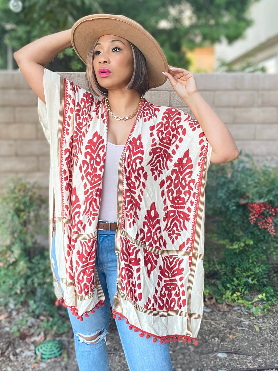 Jess Floral Printed Kimono Cardigan with Trim - Moody Fitzs Boutique
