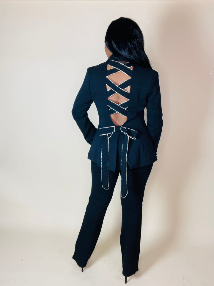 Rhinestone Criss Cross Blazer - Moody Fitzs Boutique