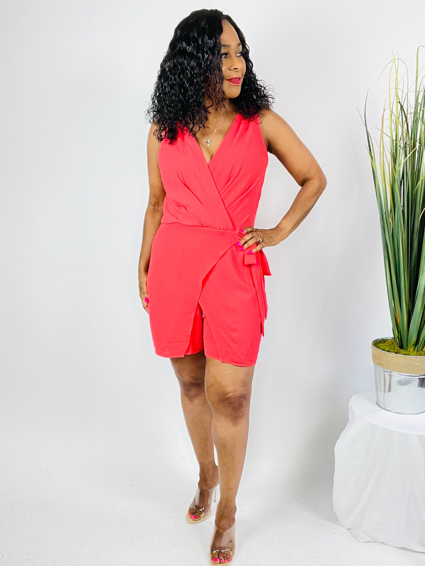 Coral Crepe Romper - Moody Fitzs Boutique