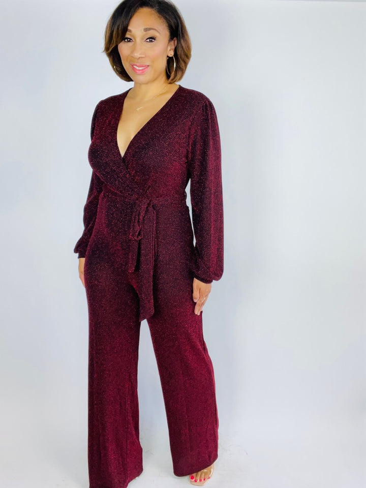 Emilia Glitter Surplice Jumpsuit - Moody Fitzs Boutique