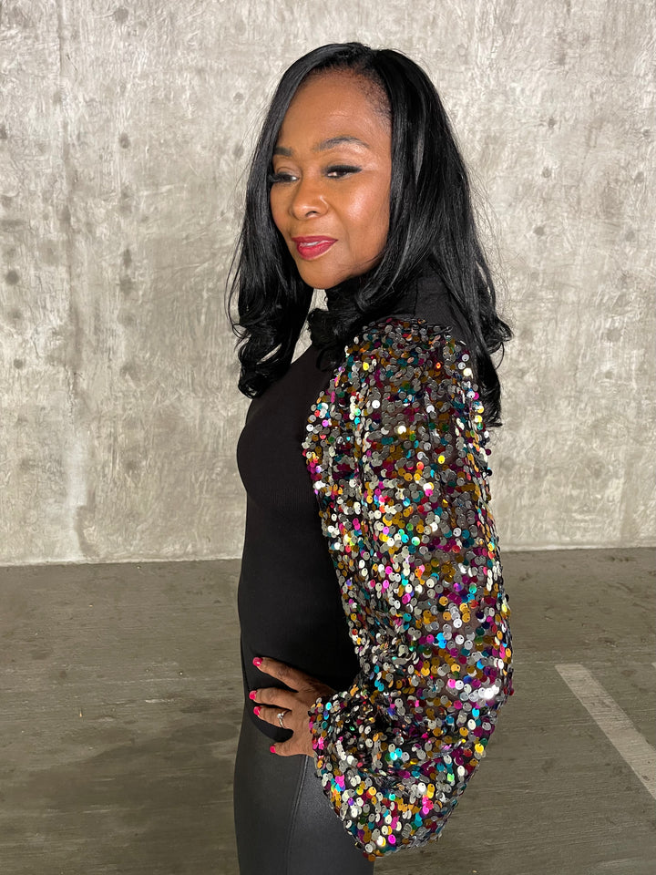 Sparkle Sequin Sleeve Turtle Neck - Moody Fitzs Boutique