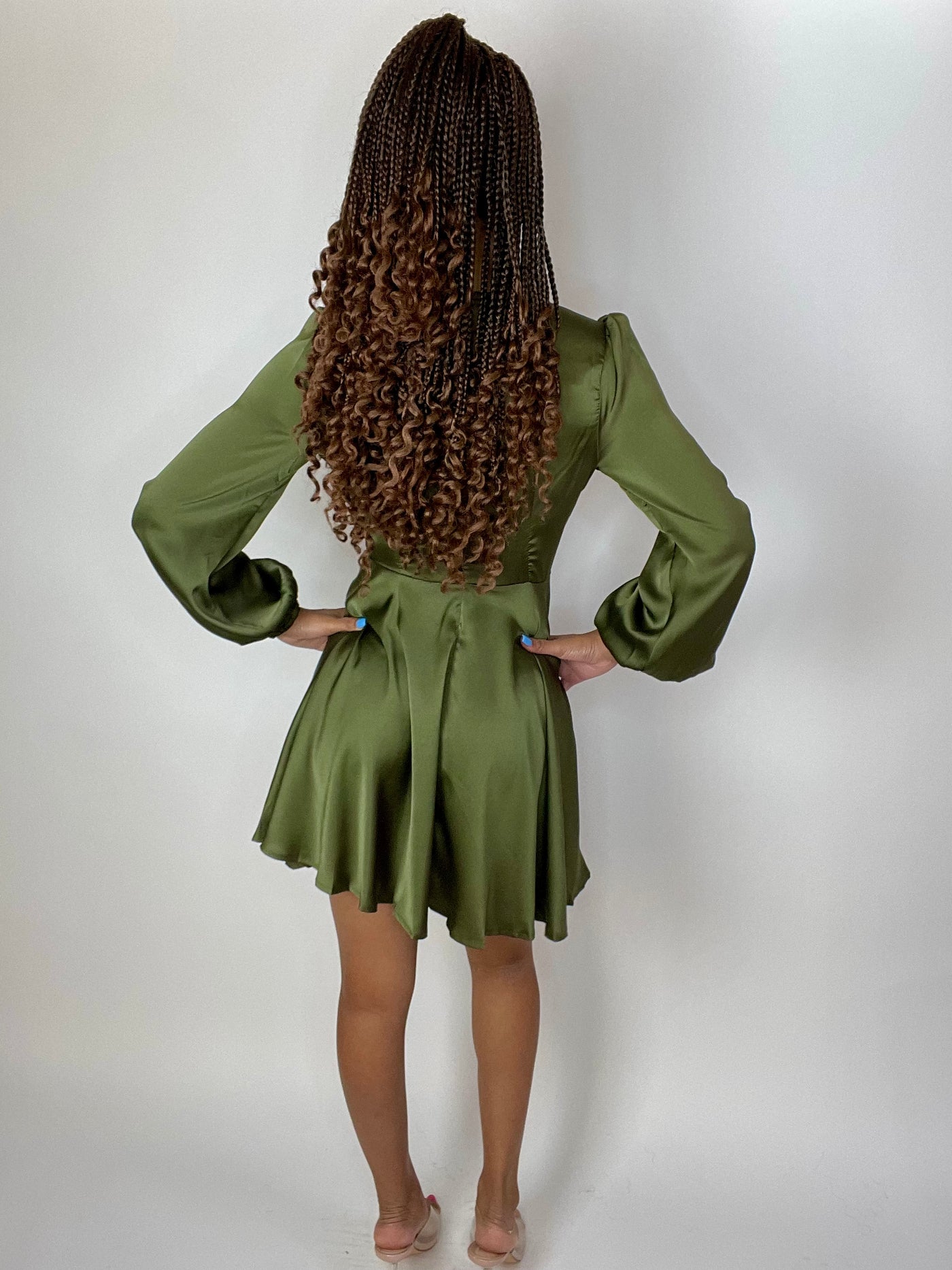 Satin Olive Mini Dress - Moody Fitzs Boutique