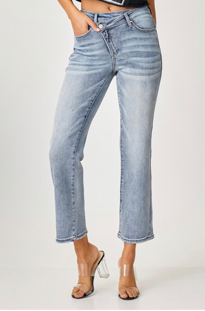Risen High Rise Crossover Straight Jeans - Moody Fitzs Boutique