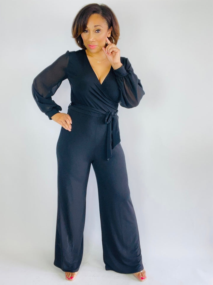 Alicia Sheer Sleeve Wide Leg Jumpsuit - Moody Fitzs Boutique