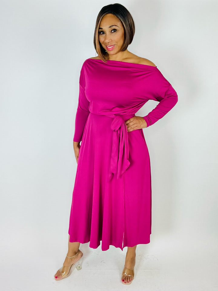 Alicia Off The Shoulder Dress - Magenta - Moody Fitzs Boutique