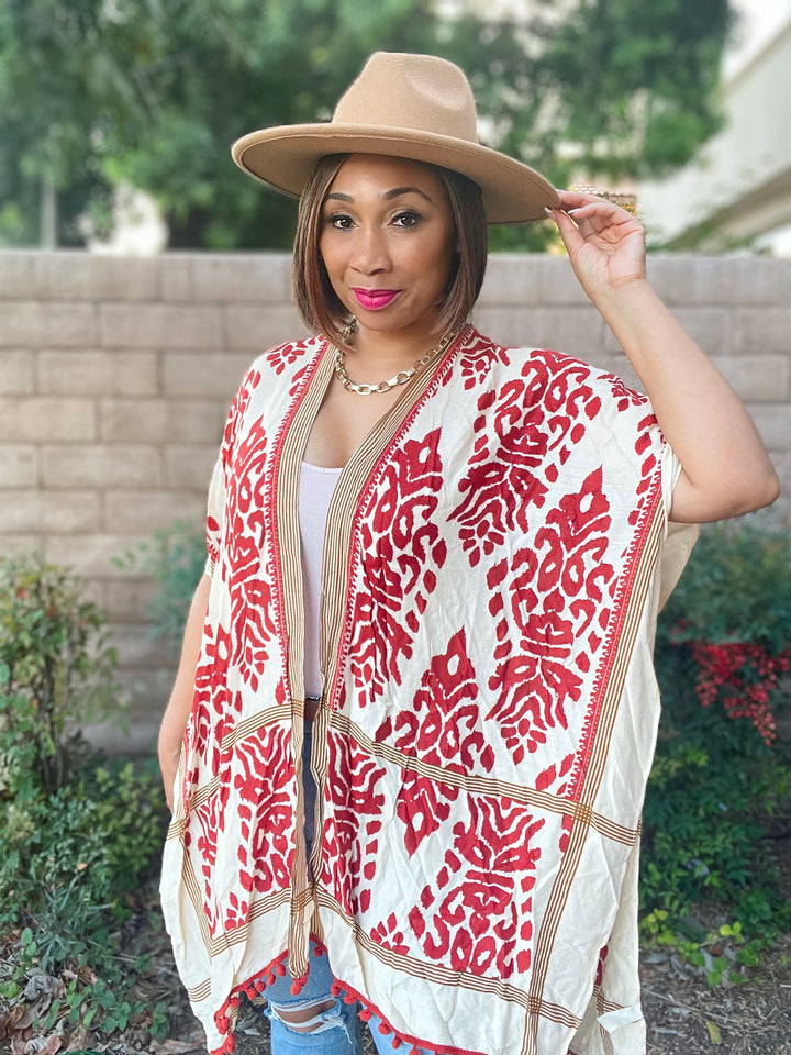 Jess Floral Printed Kimono Cardigan with Trim - Moody Fitzs Boutique