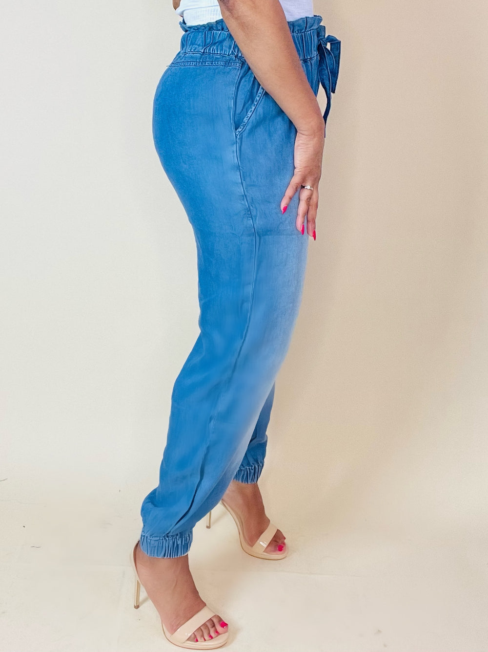Chambray Paper Bag Joggers - Moody Fitzs Boutique