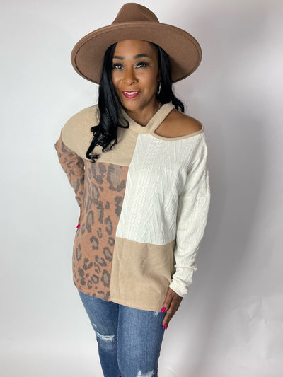 Leopard Print Color Block Sweater - Moody Fitzs Boutique