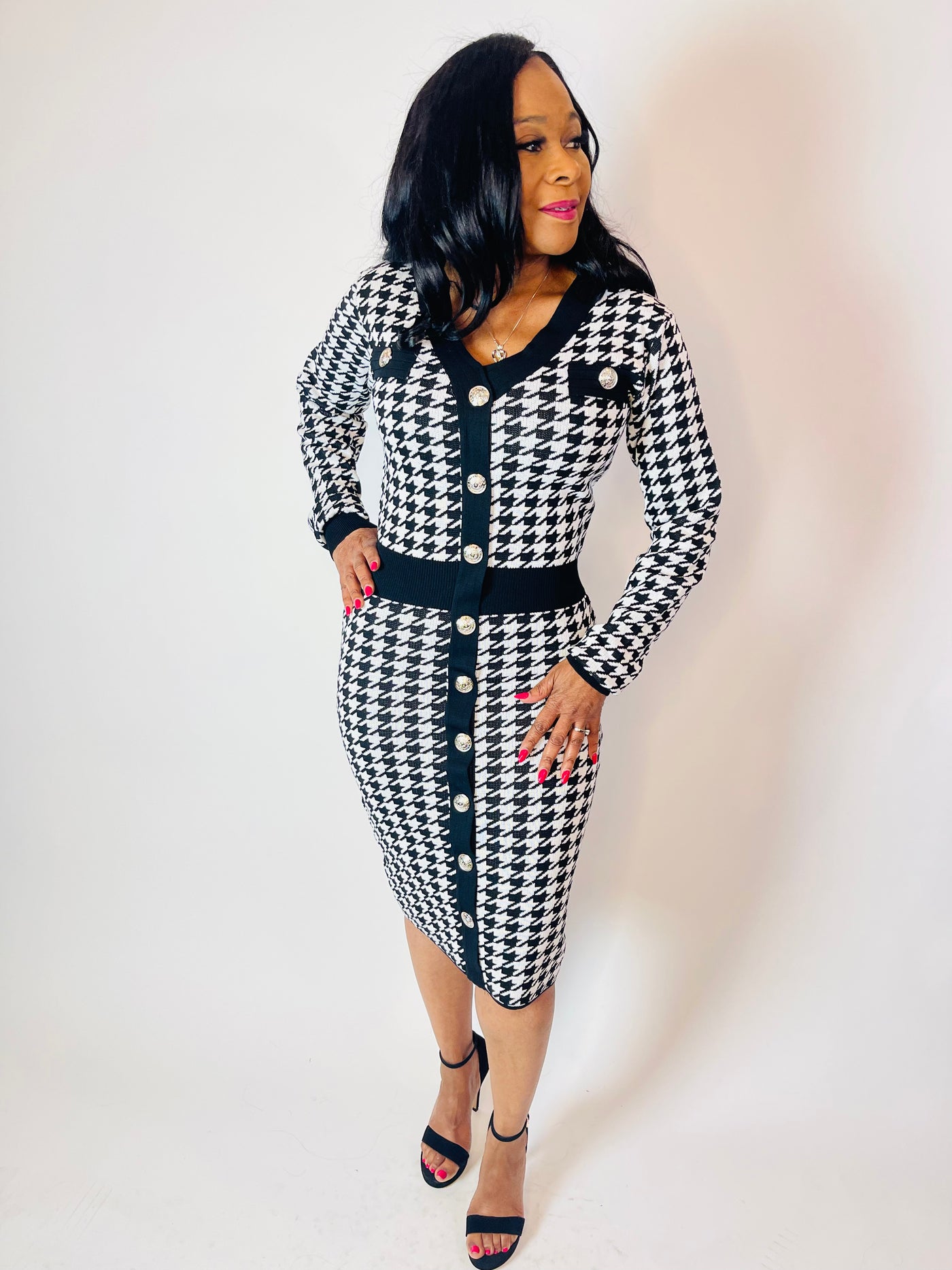 Hanna Houndstooth Sweater Dress - Moody Fitzs Boutique