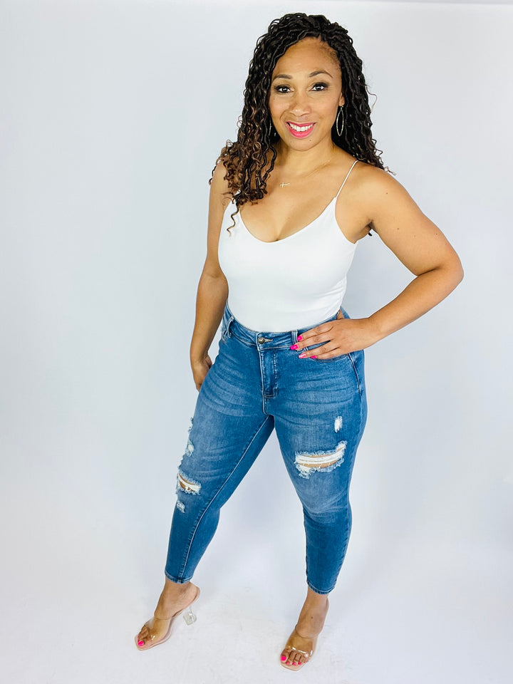 Medium Wash Distressed Skinny Jeans - Plus Size - Moody Fitzs Boutique