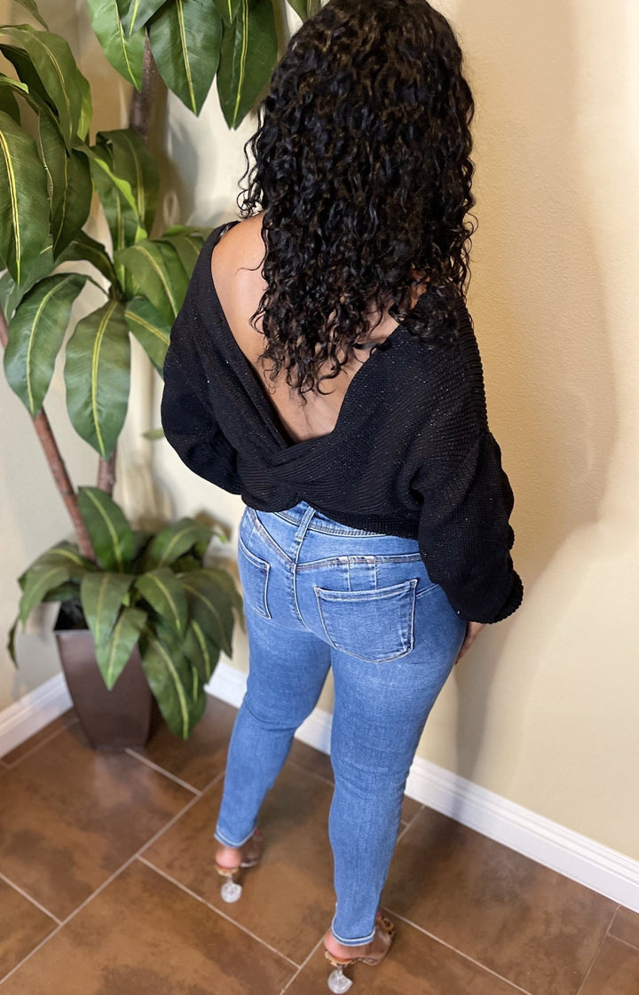 Sexy Metallic Criss cross Backless Sweater - Moody Fitzs Boutique