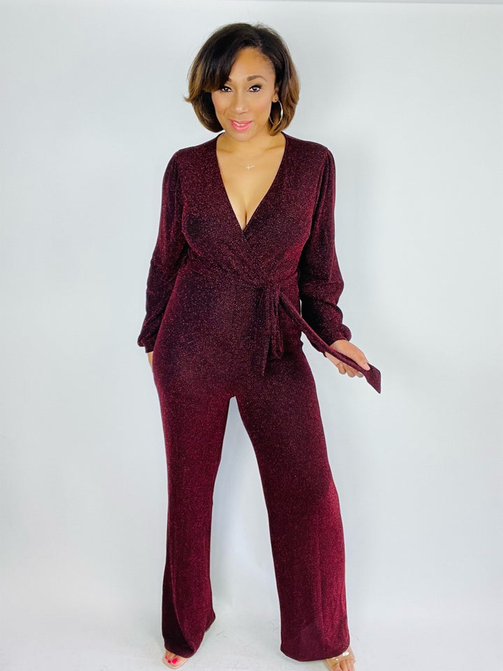 Emilia Glitter Surplice Jumpsuit - Moody Fitzs Boutique