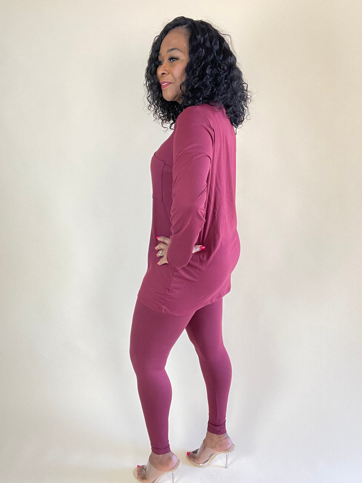 Premium Microfiber Legging Set - DK Burgundy - Moody Fitzs Boutique