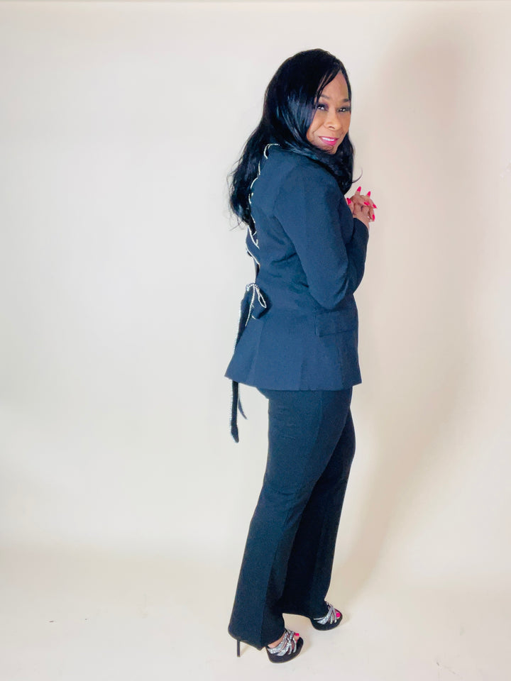 Rhinestone Criss Cross Blazer - Moody Fitzs Boutique