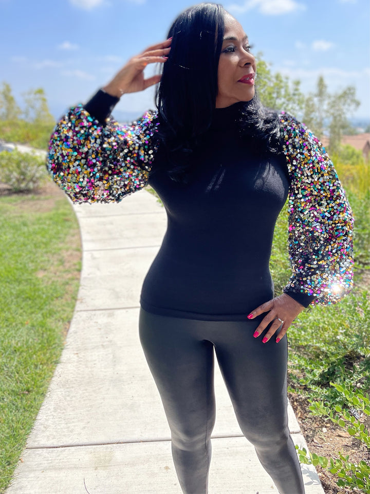 Sparkle Sequin Sleeve Turtle Neck - Moody Fitzs Boutique