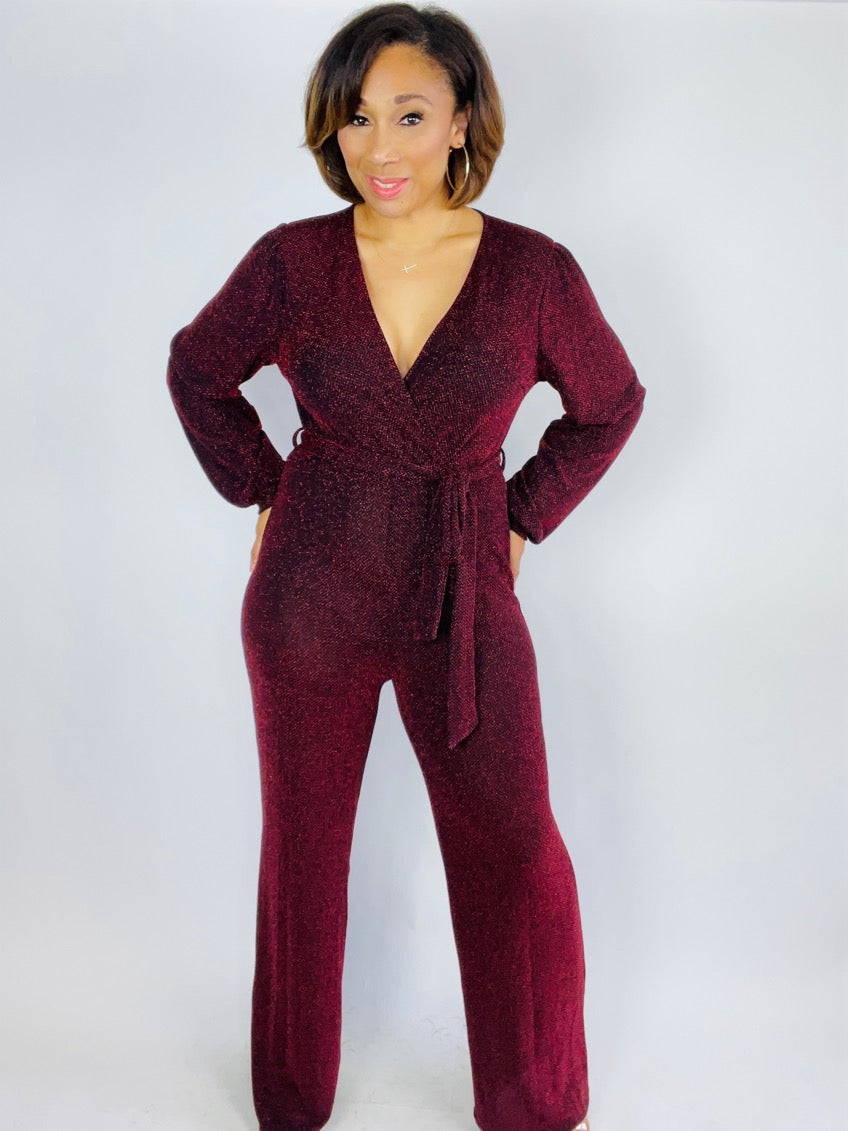 Emilia Glitter Surplice Jumpsuit - Moody Fitzs Boutique