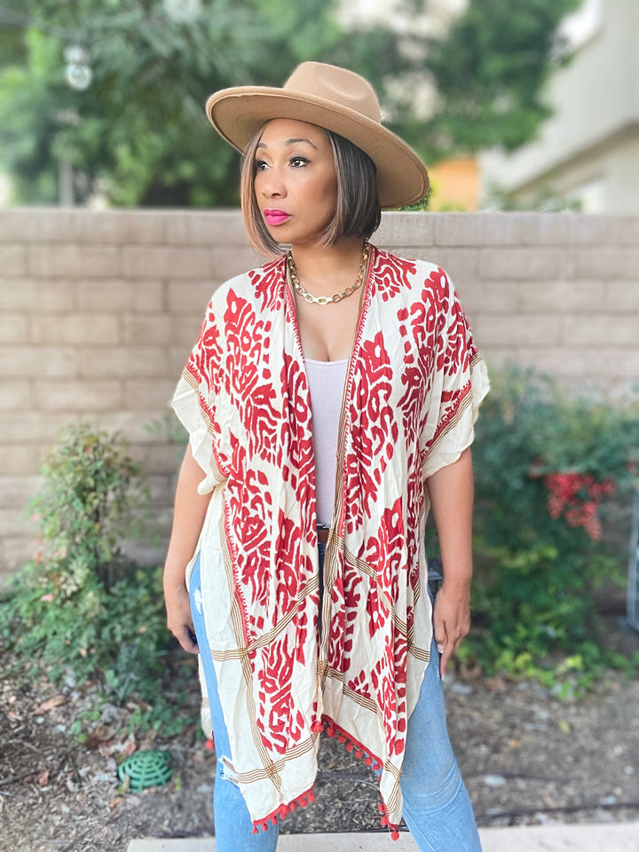 Jess Floral Printed Kimono Cardigan with Trim - Moody Fitzs Boutique