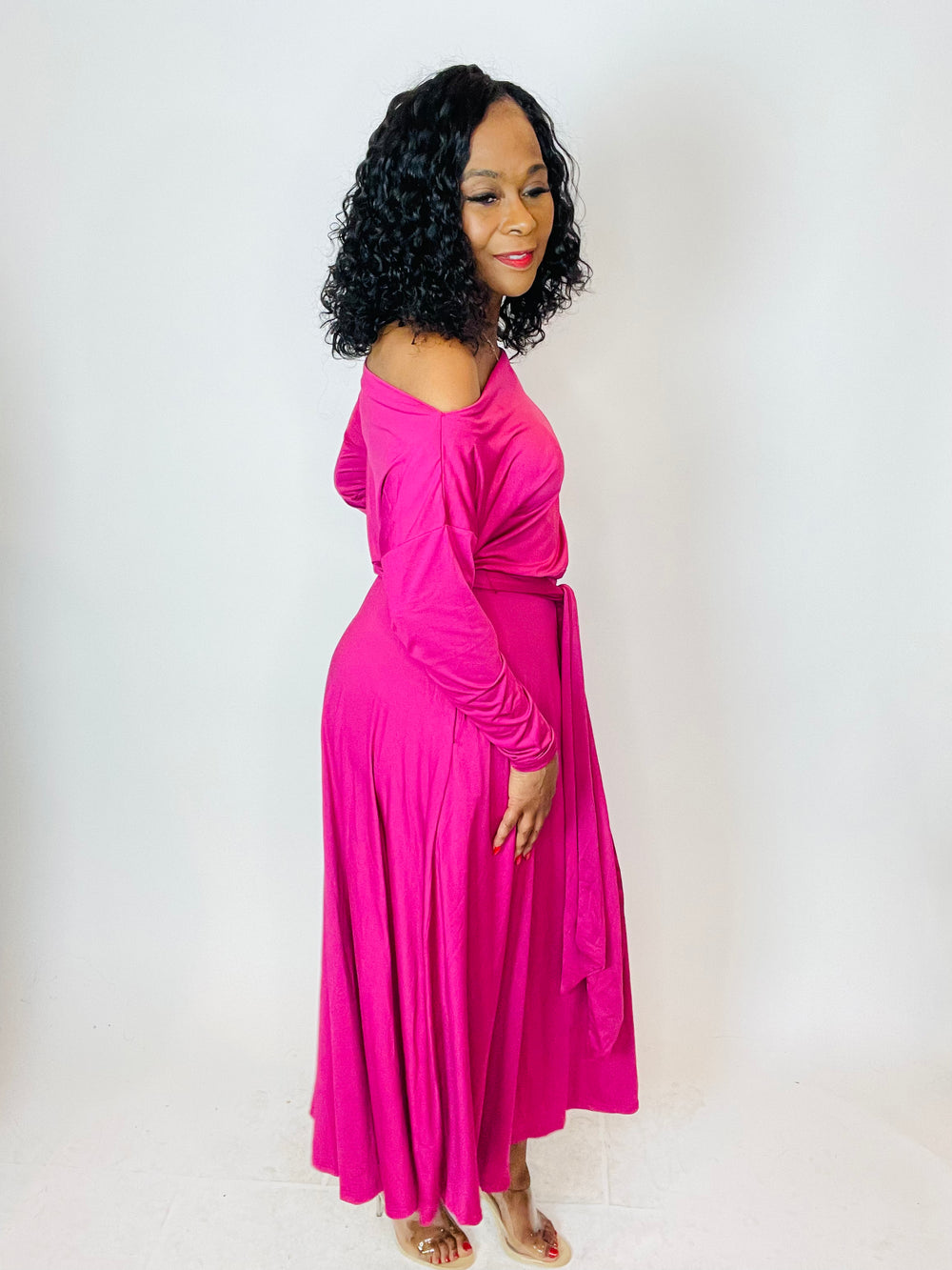 Alicia Off The Shoulder Dress - Magenta - Moody Fitzs Boutique