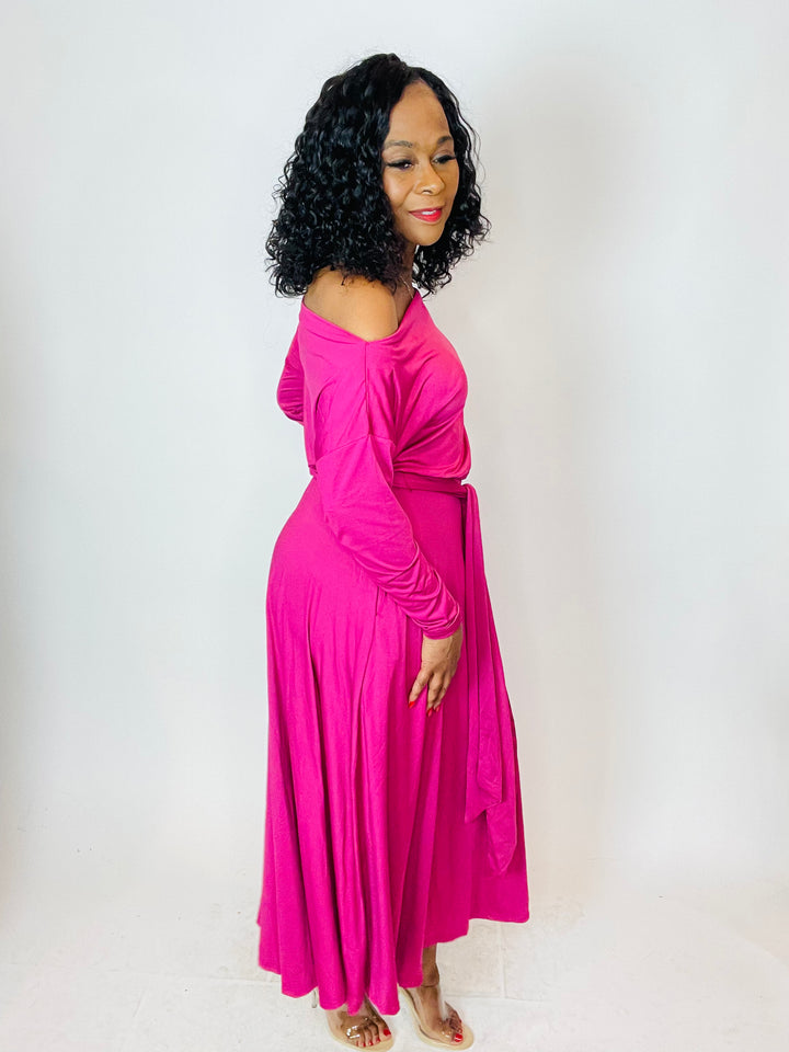 Alicia Off The Shoulder Dress - Magenta - Moody Fitzs Boutique