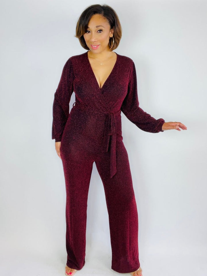 Emilia Glitter Surplice Jumpsuit - Moody Fitzs Boutique