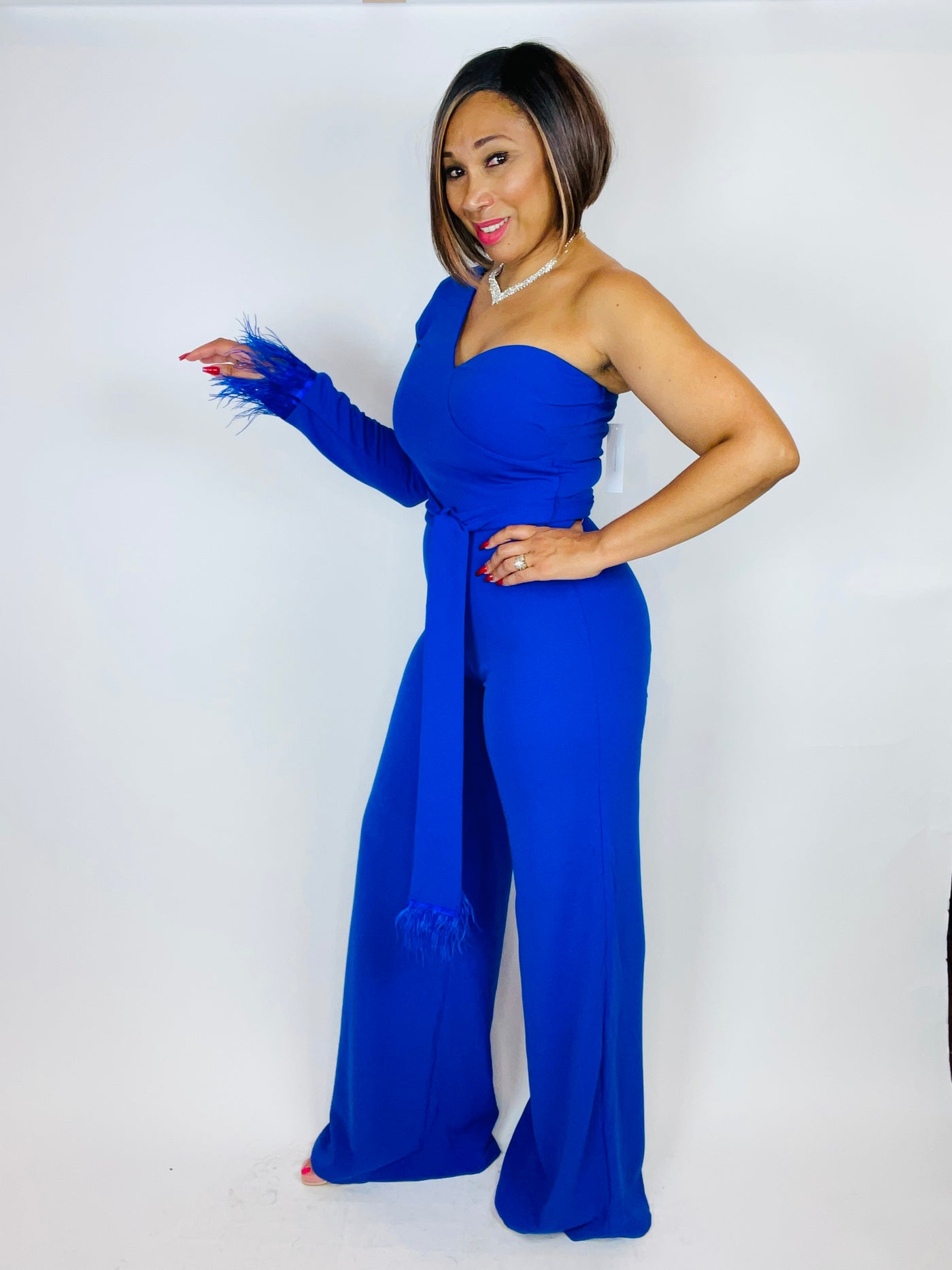 Ayana Feather Jumpsuit - Moody Fitzs Boutique