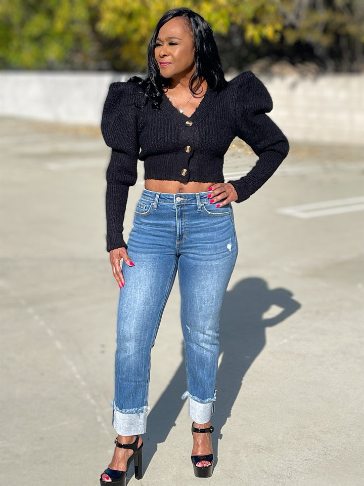 Luxe Cropped Puff Sleeve Cardigan - Moody Fitzs Boutique