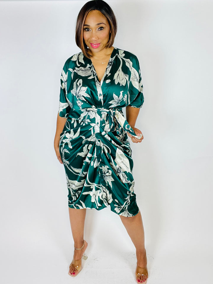 VICTORIA FLORAL PRINT MIDI DRESS - Green - Moody Fitzs Boutique