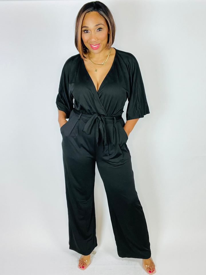 Azalea Plunge Jumpsuit (Black) - Moody Fitzs Boutique