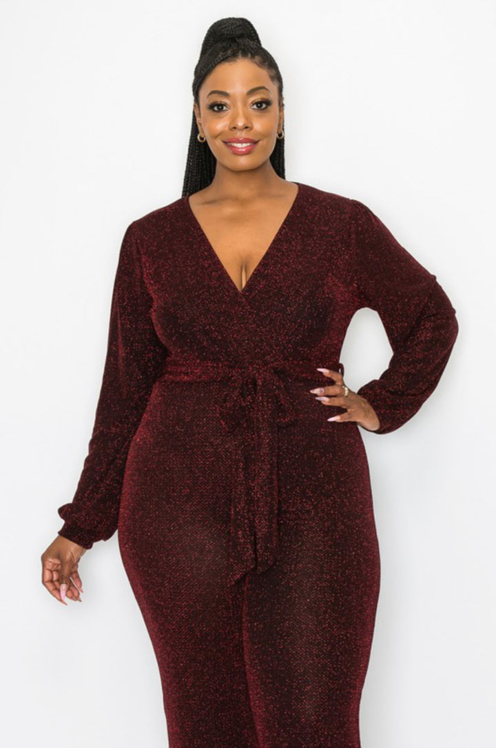 Emilia Glitter Surplice Jumpsuit - Moody Fitzs Boutique