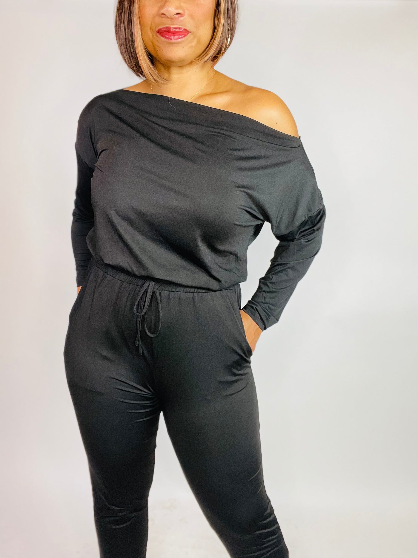 Reese Drawstring Jumpsuit - Black - Moody Fitzs Boutique