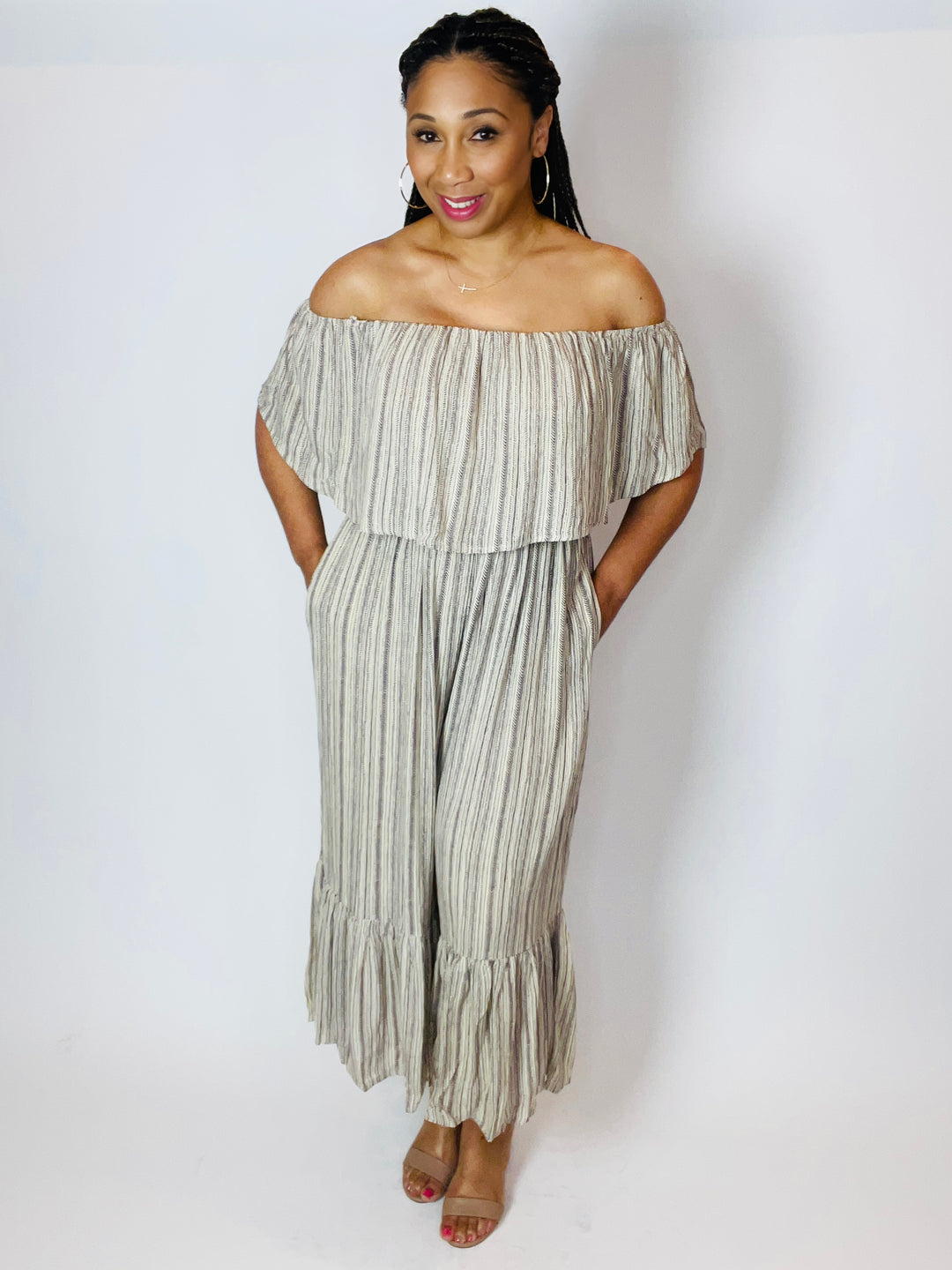 Zena Multi Print Off The Shoulder Jumpsuit - Moody Fitzs Boutique