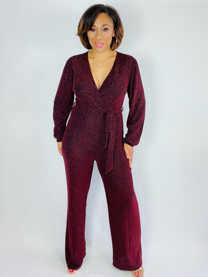 Emilia Glitter Surplice Jumpsuit - Moody Fitzs Boutique